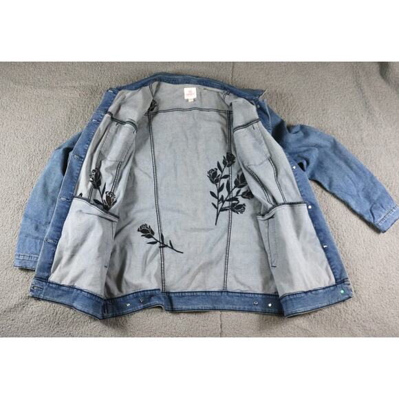 Luluroe Jacket 3XL Denim Floral Embroidered Jaxon Long Jean Jacket Boho - Picture 3 of 7